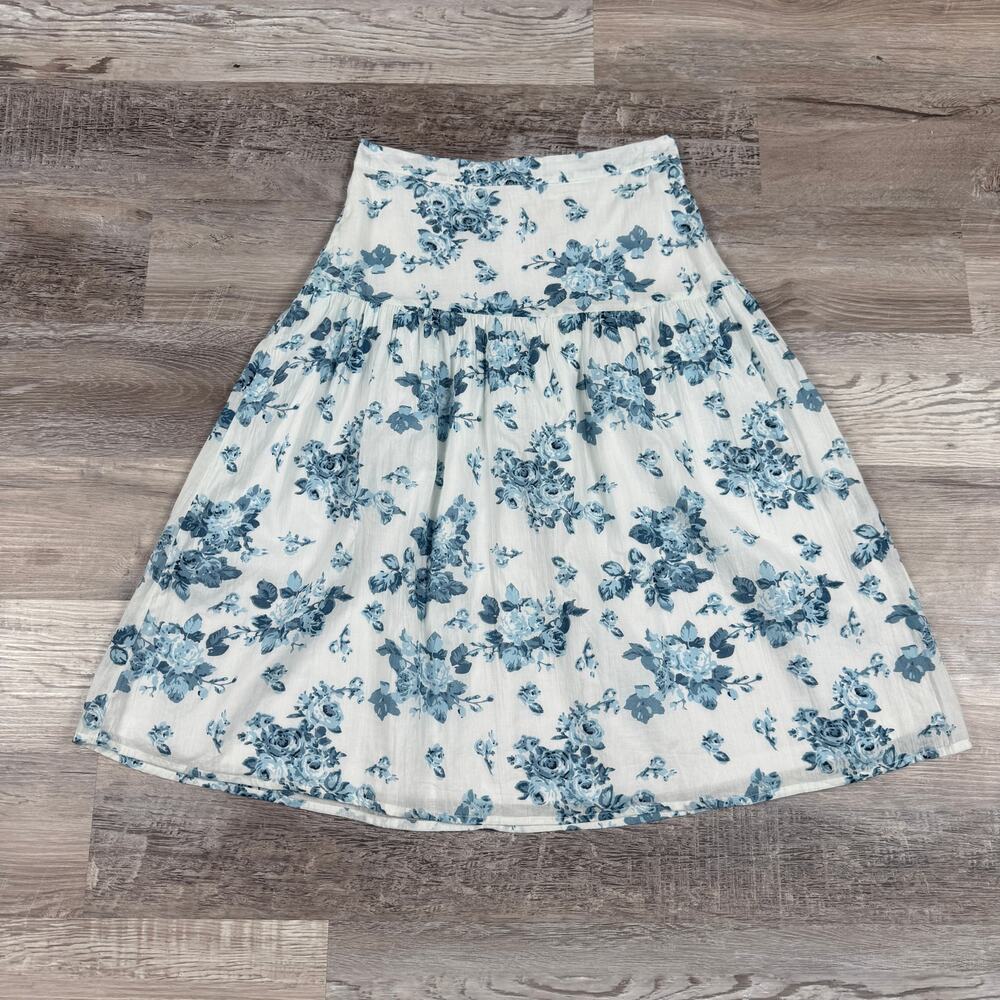 NWT dRA Los Angeles Blue Floral Midi Skirt Coquette Cottagecore Peasant Costal M
